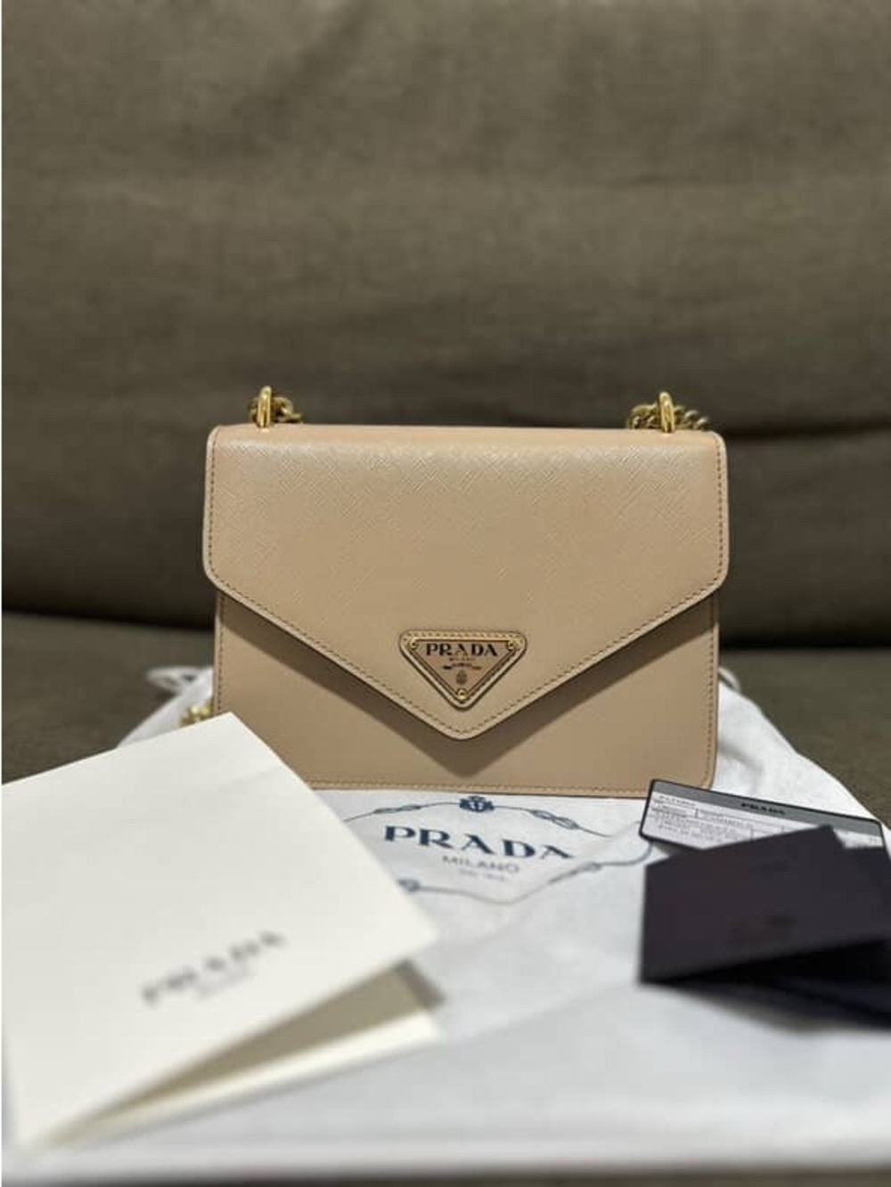 Prada Beige Saffiano Leather Chain Crossbody Bag(NWOT)sealed